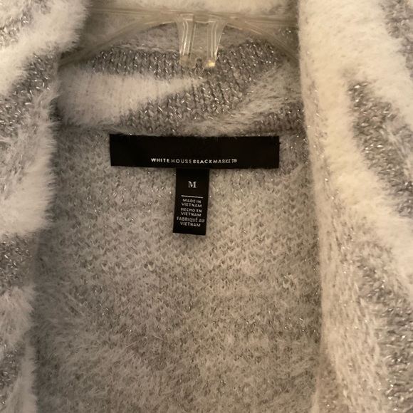 White House Black Market Gray and White Knit Cardigan - Picture 3 of 5